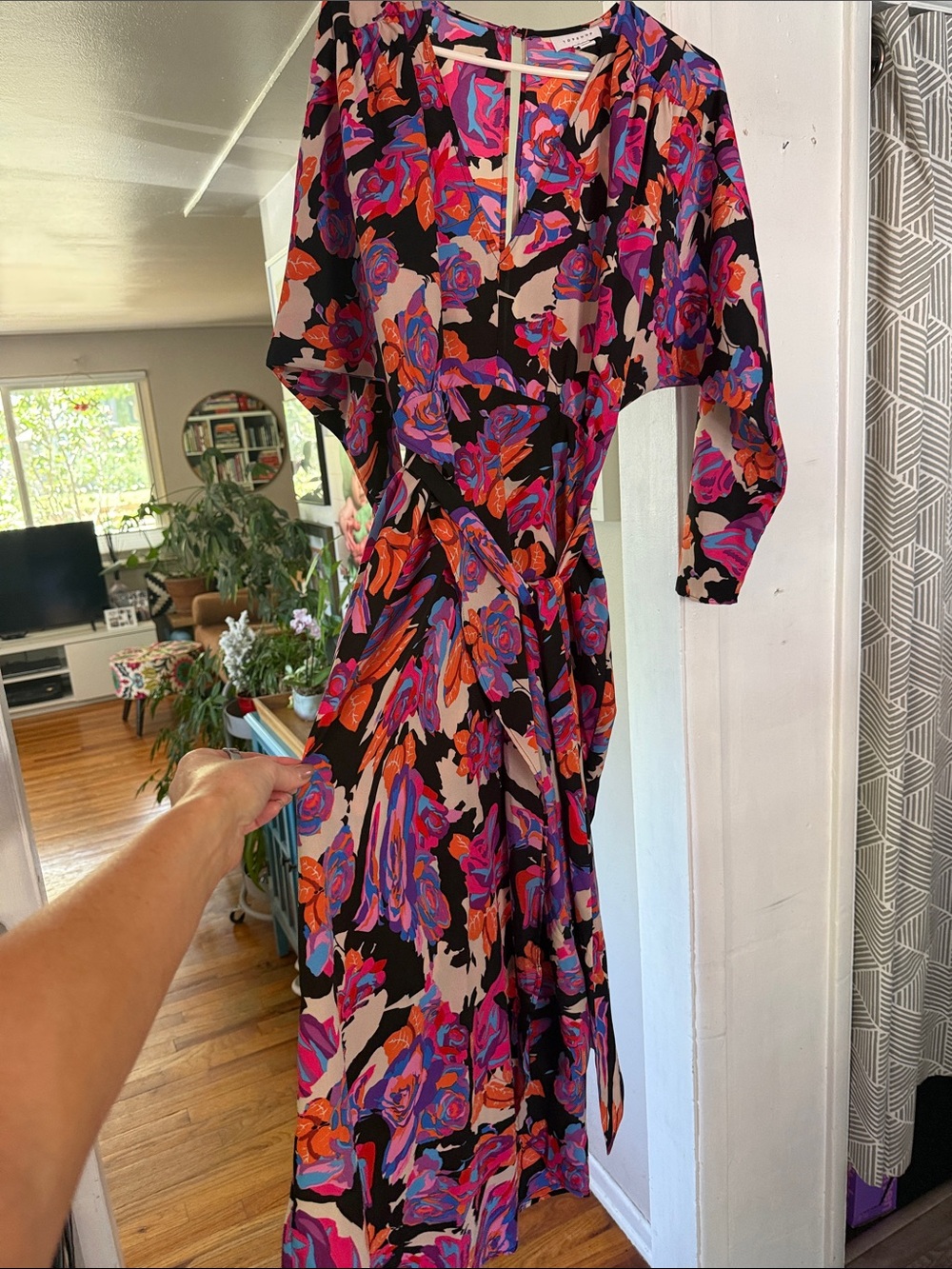 Top shop Colorful Abstract Floral Wrap Dress - Black/Pink/Orange